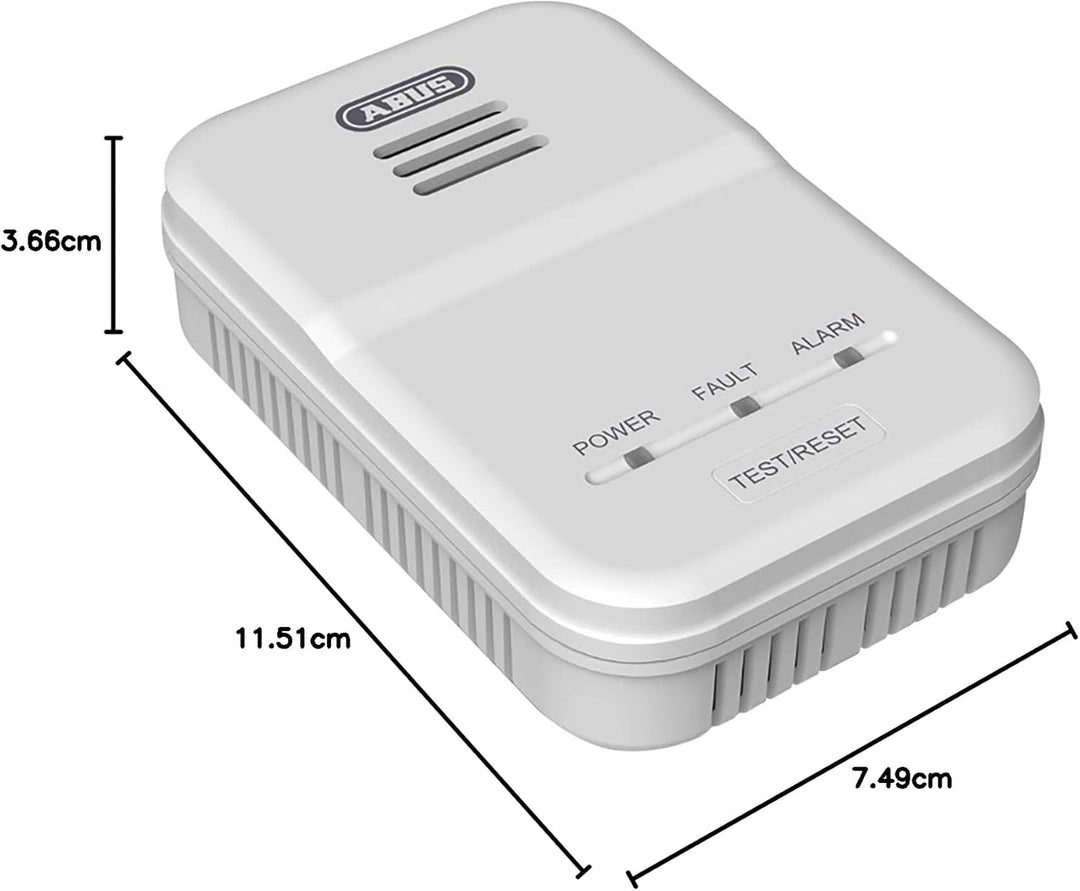ABUS Gasmelder GWM100ME für Gasthermen - Erdgas (Methan) / Stadtgas - Alarmlautstärke 85 dB -  weiss