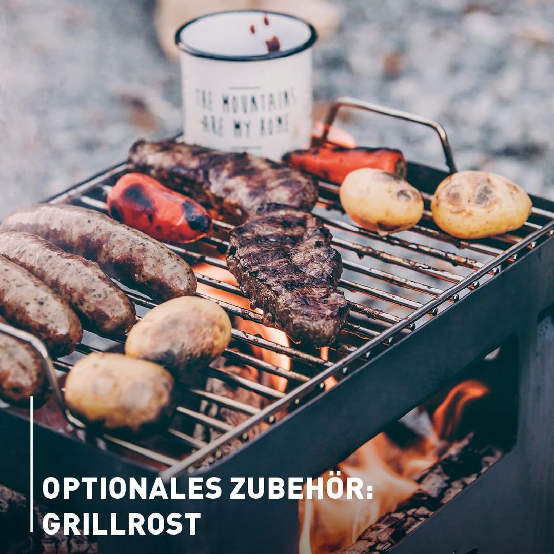 höfats - Beer Box Feuerschale - Getränkekiste, Feuerkorb, Grill, Flaschenöffner und Hocker in einem