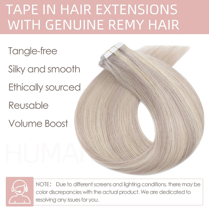Silk-co Tape Extensions Echthaar 20stk, Haarverlängerung Tape in Extensions Echthaar, Remy Haarexten