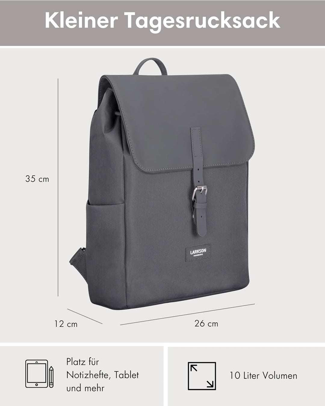LARKSON Rucksack Damen Klein - Ida - Kleiner Damenrucksack für Freizeit, Uni oder City - Mit Laptop
