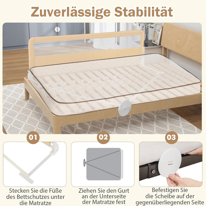 COSTWAY Bettgitter klappbar, 180 cm Lange Bettschutzgitter mit Sicherheitsgurten, Rausfallschutz 180