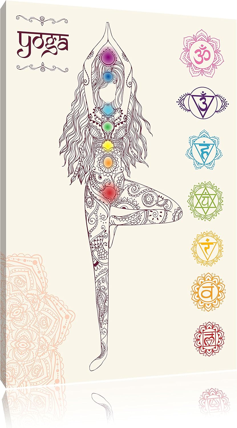 Pixxprint Yogafigur in der Tree Pose als Leinwandbild/Grösse: 100x70 cm/Wandbild/Kunstdruck/fertig b