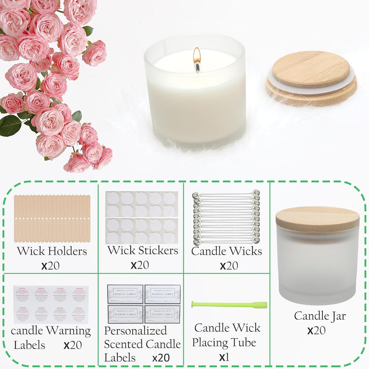 MILIVIXAY 20 Stück 118 ml Milchglas-Kerzengläser mit Deckel und Kerzenherstellungs-Kits – Grosspacku
