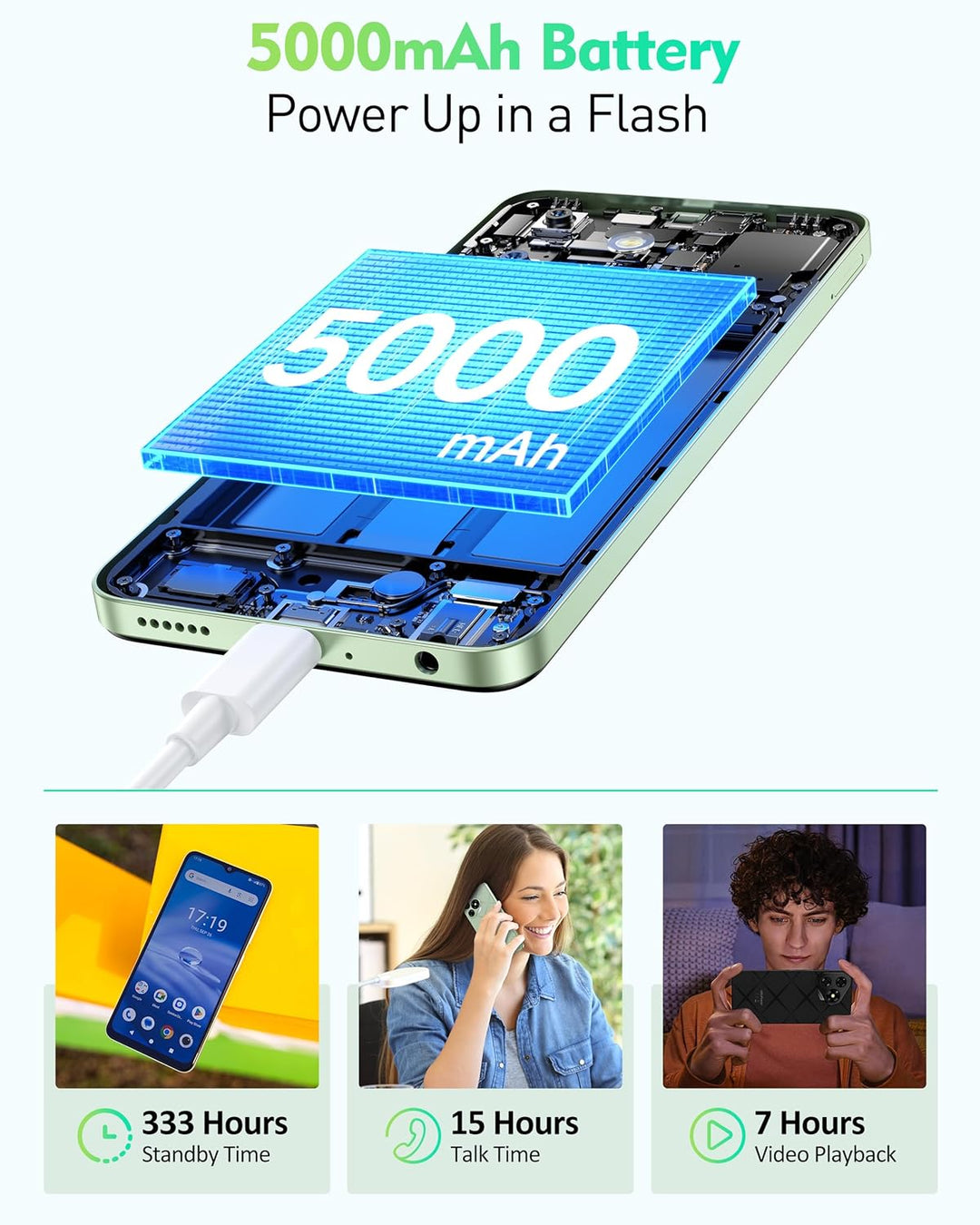 Ulefone Note 19 Handy Android 14, 6GB RAM+64GB ROM/SD-512GB, 6.56" HD+ Octa Core, 5000mAh Akku, 8MP+