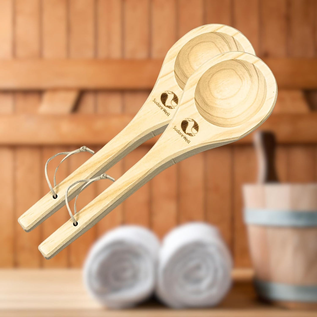 MaReBa24® Saunakelle Sauna Schöpfkelle aus hochwertigem Kiefernholz ca. 36 cm - 2 Stück