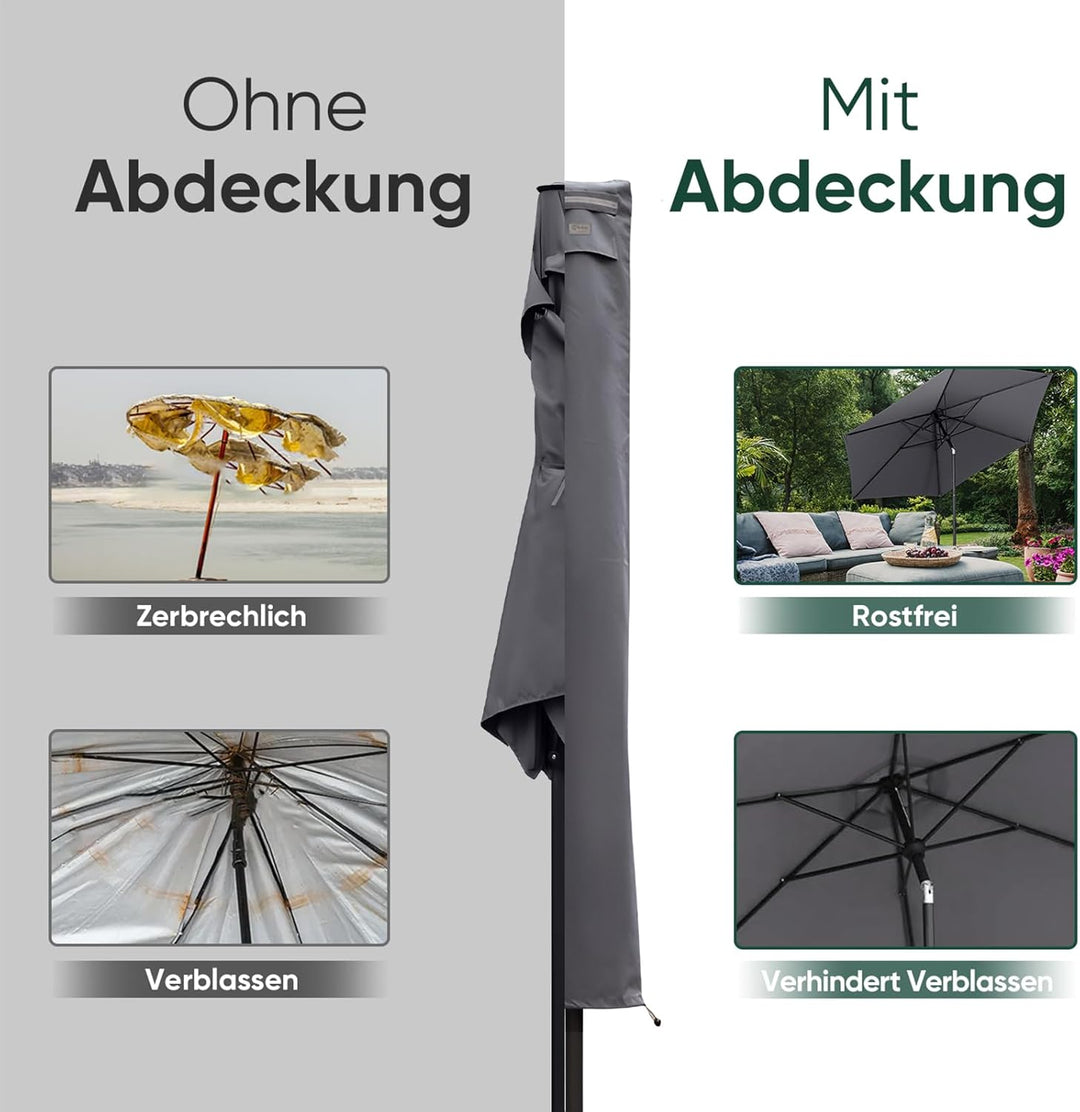 Sekey® Schutzhülle für Ø 300 cm Sonnenschirm, Abdeckhauben für Sonnenschirm 175cm x 27,5/35,5cm Grau