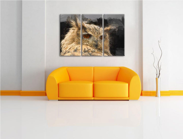 prächtige Waldohreule schwarz/weiss Deluxe 3-Teiler Leinwandbild 120x80 Bild auf Leinwand, XXL riesi