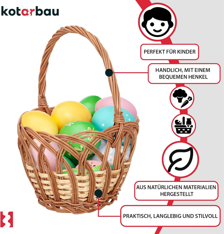 KOTARBAU® Weidenkorb mit Henkel Kinder Osterkorb mit Henkel Klein Rund 250 x 170 mm Osterkorb Weide