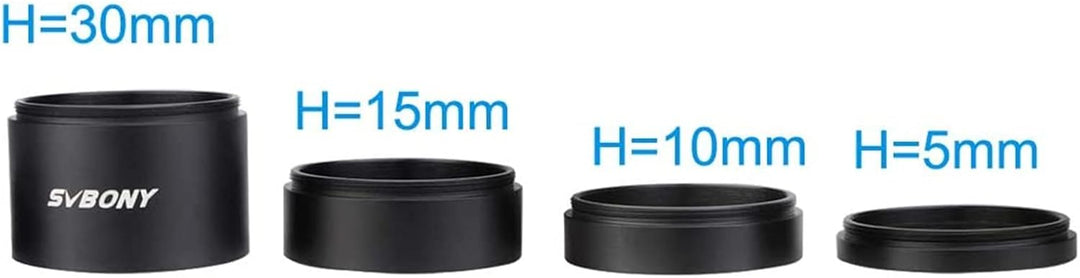 Svbony SV119 2" Verlängerungsrohr Set 5mm 10mm 15mm 30mm M48x0.75 zur Verlängerung der Brennweite in