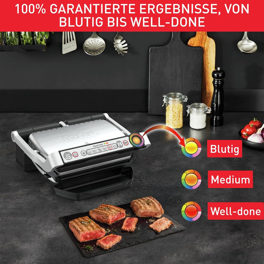 Tefal GC714D OptiGrill+ Kontaktgrill mit Backschale | 2000 Watt | 6 voreingestellte Programme | Auft