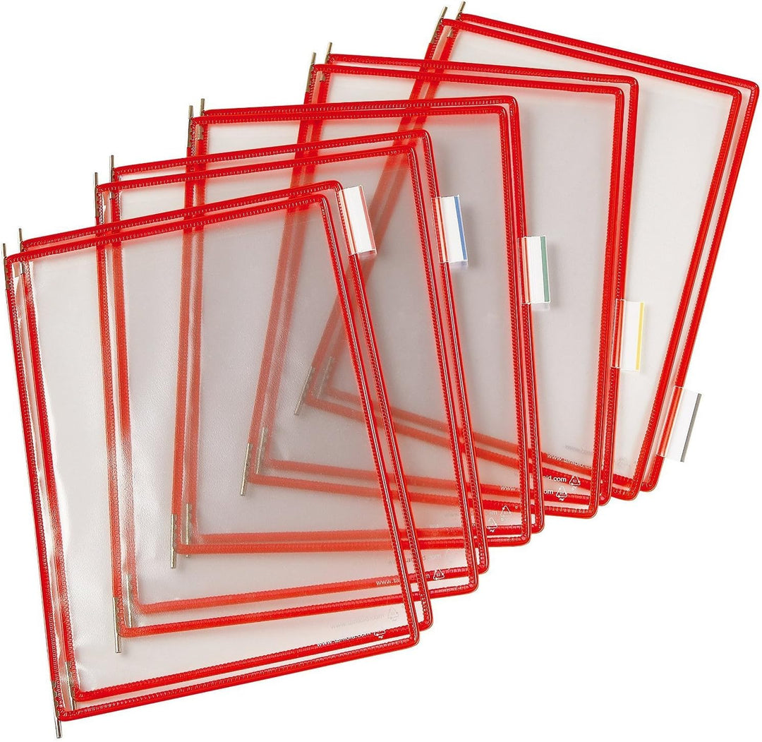Tarifold 114003 - A4 PVC-Taschen mit Zapfen für Wanddisplayset und Dokumentenablage aus Metall, rot,