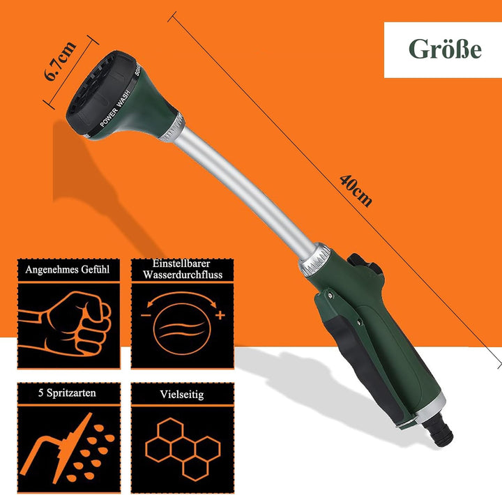 Gartenbrause, Lang Garten Giessstab mit Stiel, 5 Strahlarten Giesstab Kopf Stabbrause mit Durchfluss