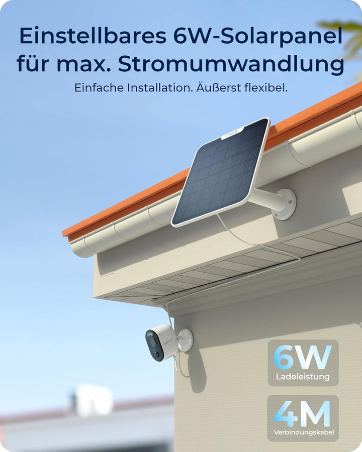 Reolink 4K Überwachungskamera Aussen Akku Argus 3 Ultra mit 6W Solarpanel, 2,4&5GHz WiFi, Solar WLAN