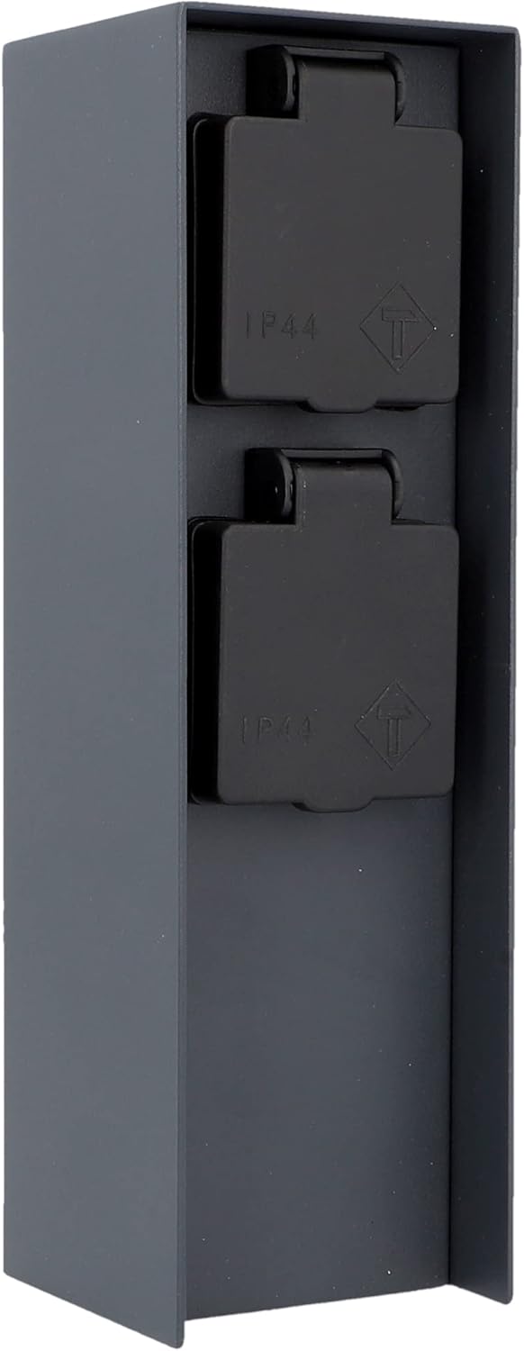 Unitec Steckdosenverteiler für den Garten, Steckdosensäule, Aussensteckdose, Edelstahl IP 44, 2 Stec