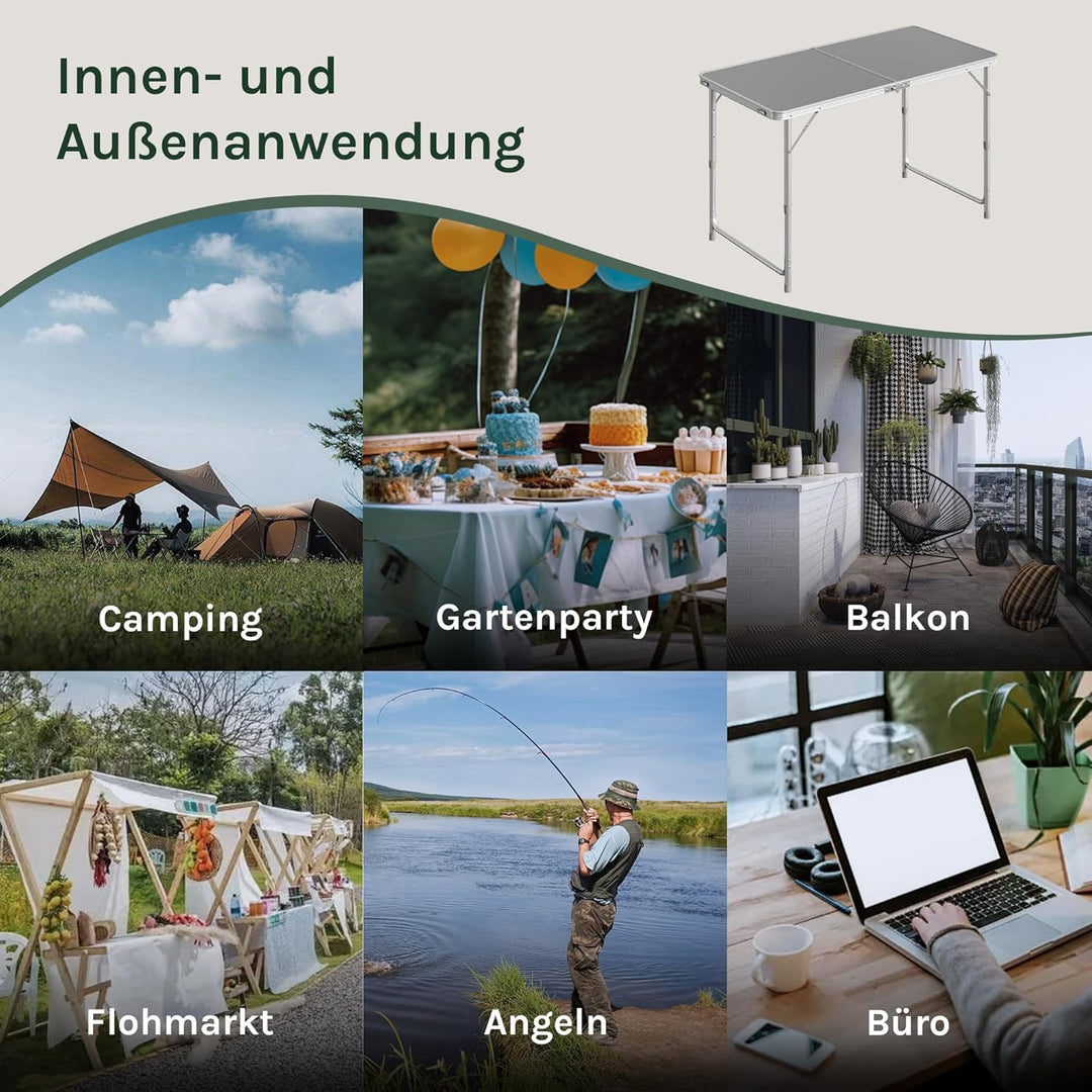 WOLTU Campingtisch Klapptisch Gartentisch Arbeitstisch Balkontisch höhenverstellbar Aluminium MDF Gr