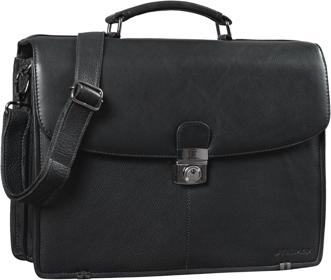 STILORD 'Miguel' Klassische Leder Aktentasche Schwarz Herren grosse Businesstasche Arbeit Bürotasche