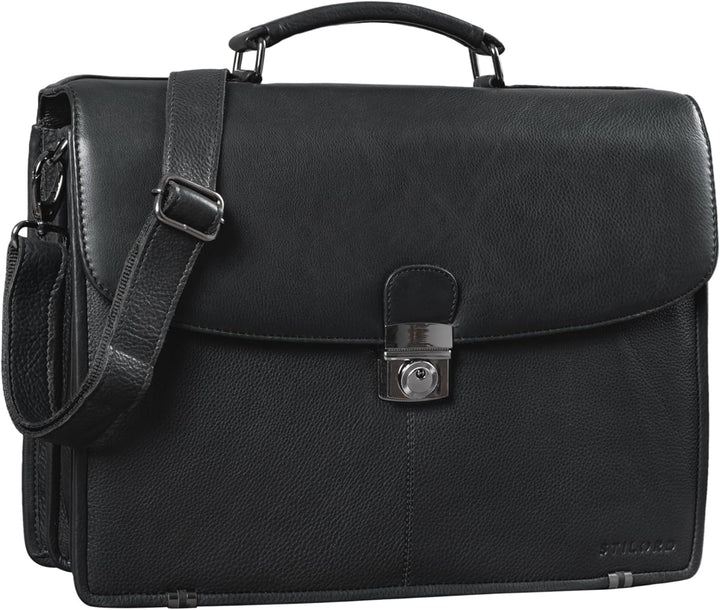 STILORD 'Miguel' Klassische Leder Aktentasche Schwarz Herren grosse Businesstasche Arbeit Bürotasche