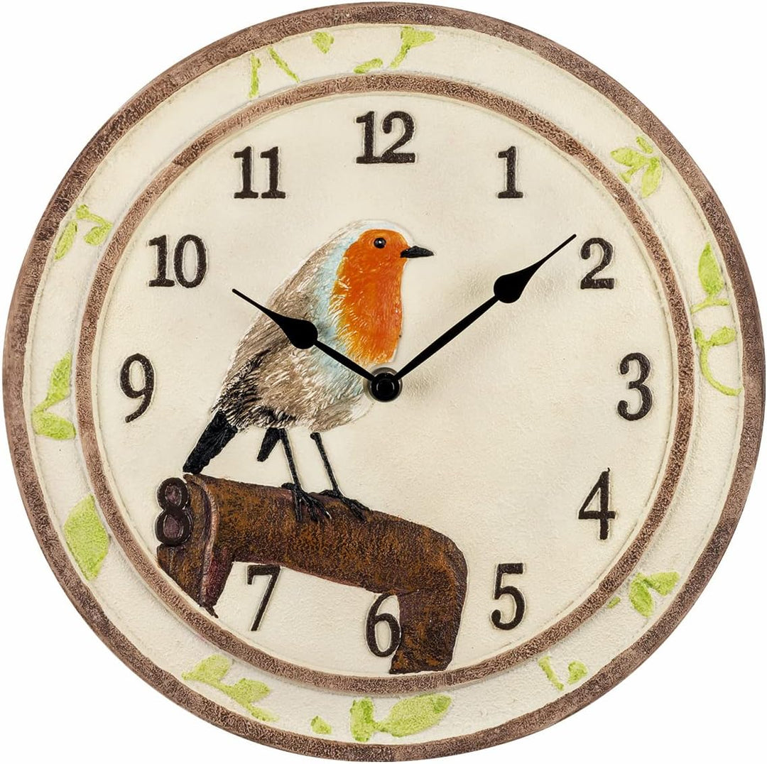 Atlanta Küchenuhr Landhaus Vogel Rotkehlchen Keramik Beige 30cm - 6111