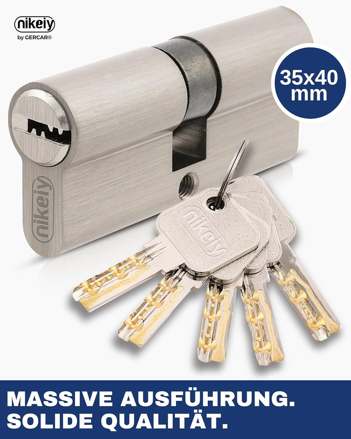 GERCAR Pro Profilzylinder 35/40 Massiver Schliesszylinder Doppelzylinder Zylinderschloss Türschloss