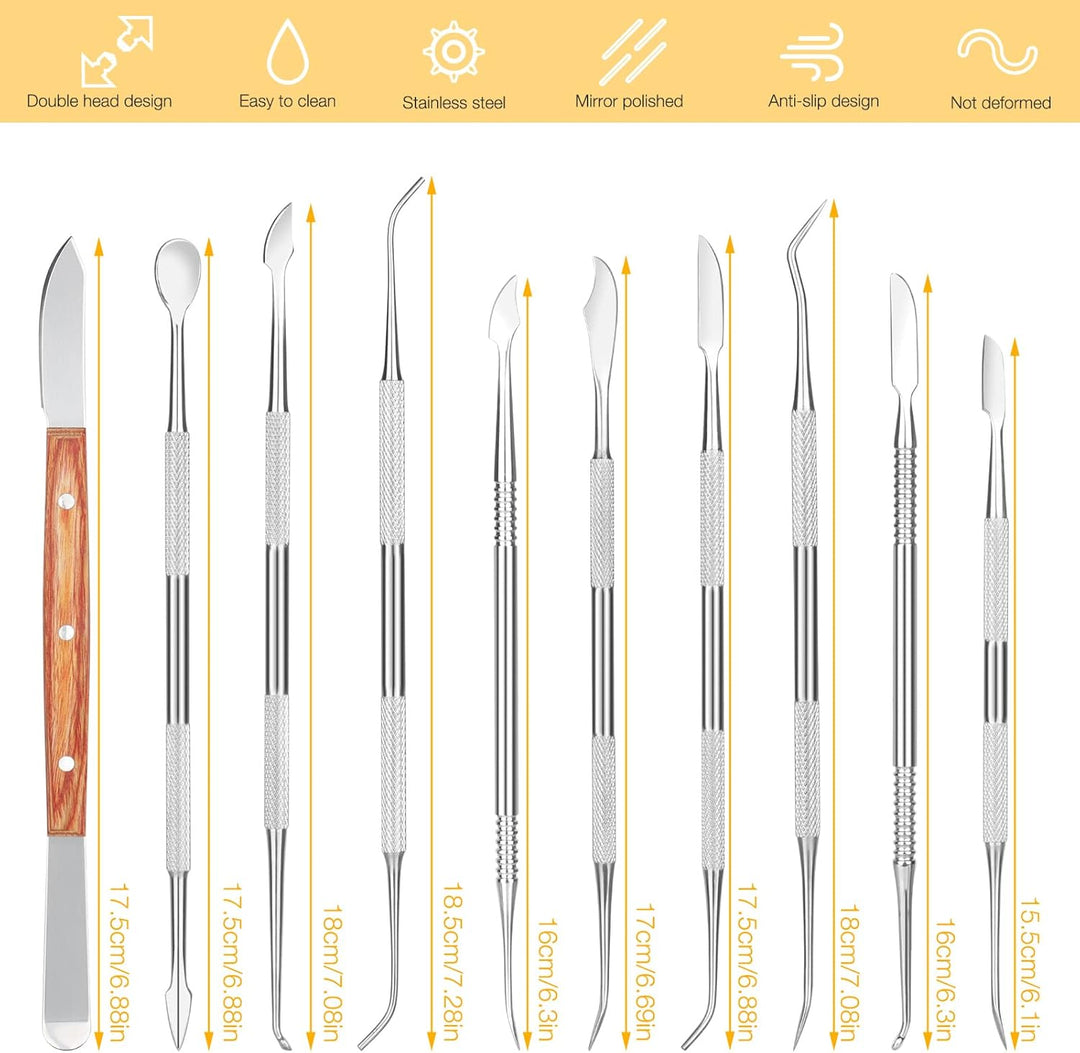 MOPOIN Modellierwerkzeug, 10 Stück Töpferwerkzeug Set Edelstahl Ton Werkzeug mit Tragetasche, Doppel