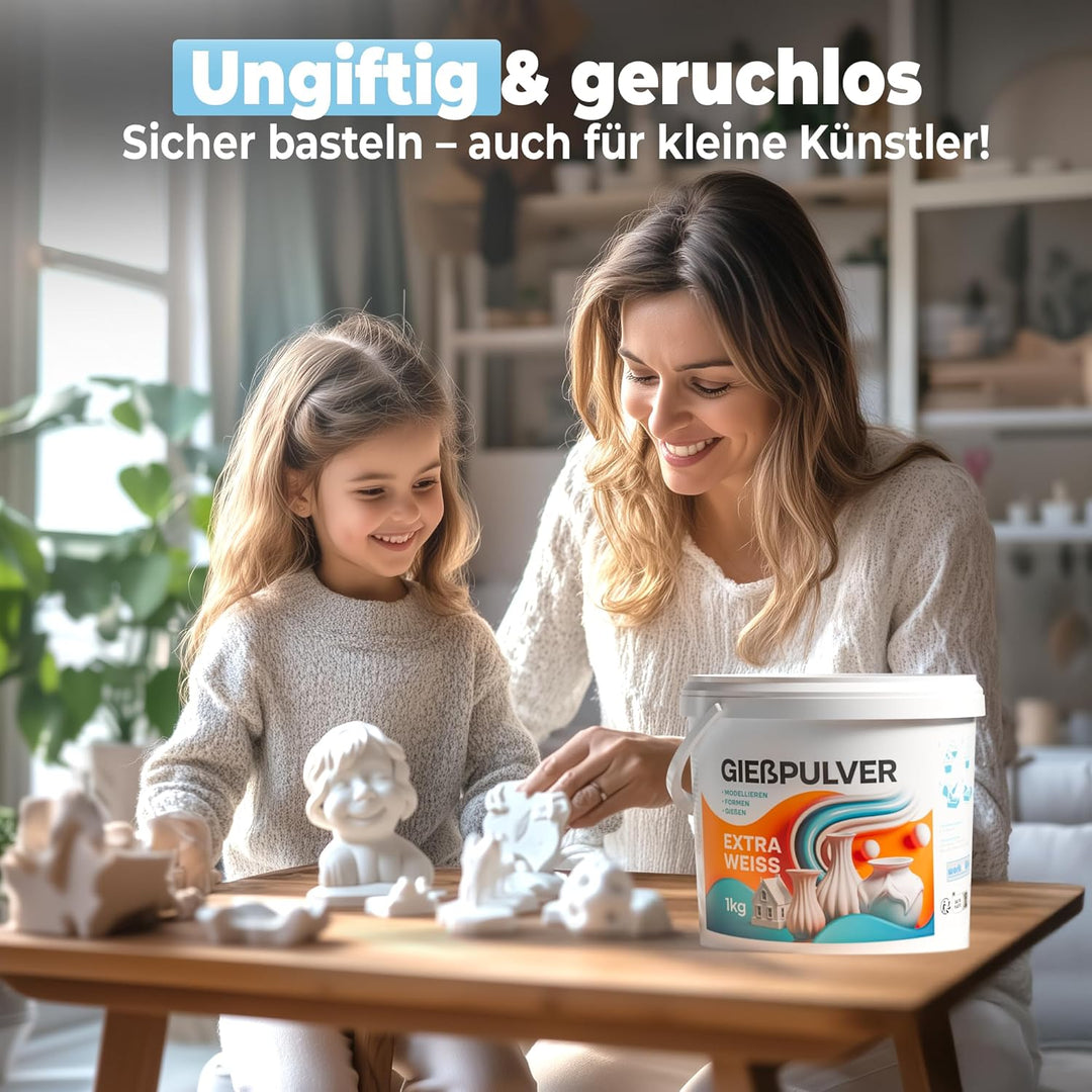 Giesspulver Extra Weiss 1,0kg - Premium Gips zum Giessen - Reliefgiesspulver weiss aus hochwertigem