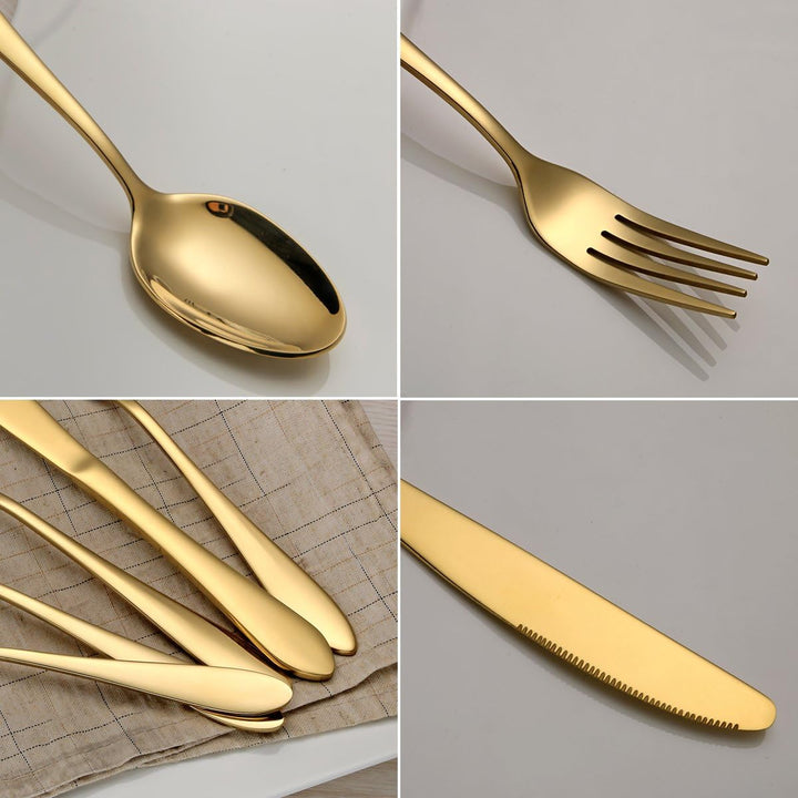 HOMQUEN Besteck Set, Gold Besteck Set, Edelstahl Set Service für 6 Personen, 30 Stück Esszimmer Best