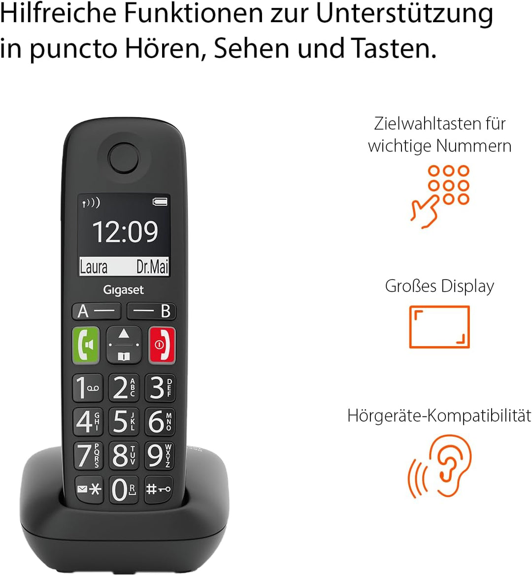 Gigaset E290HX - DECT-Mobilteil mit Ladeschale - Fritzbox-kompatibel - Schnurloses Senioren-Telefon