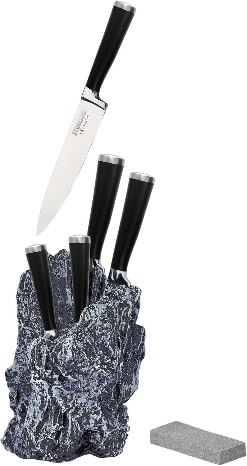 STONELINE® EXCALIBUR® Messerblock, bestückt, 6-teilig, rostfreier Spezialklingenstahl, Inklusive Sch