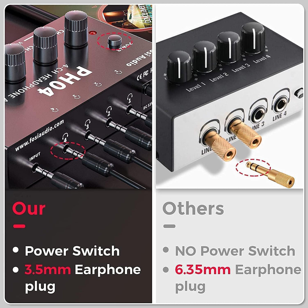 Fosi Audio PH04 4 Kanal Kopfhörerverstärker Metall-Stereo-Audio-Verstärker mit 12V 1,5A-Netzteil, ul