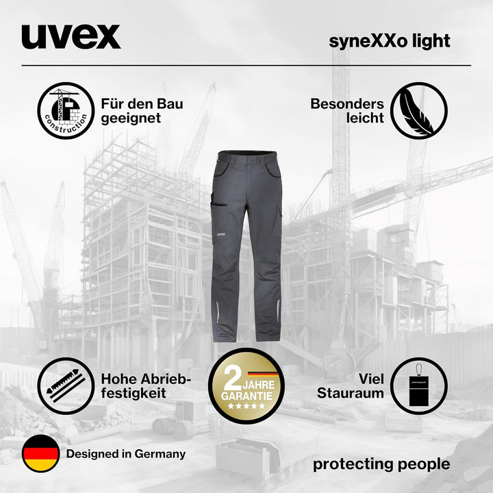 Uvex syneXXo Light Männer Arbeitshose, Lange Bundhose für die Arbeit 56 Grau, 56 Grau