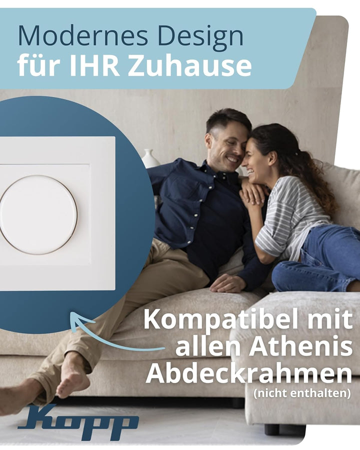 Kopp Athenis rein-weiss, Druck-Wechsel-Schalter, Kombigerät, LED-Dimmer, für Glüh-Lampen, 230V Halog