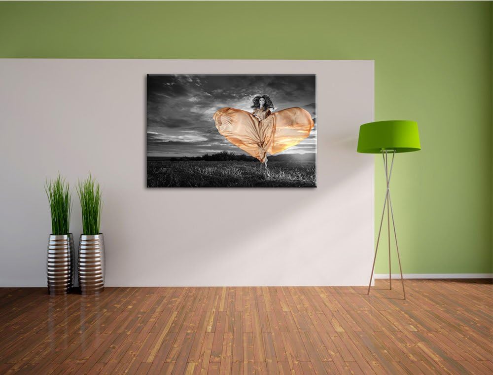 Frau in schönem Kleid schwarz/weiss Format: 100x70 auf Leinwand, XXL riesige Bilder fertig gerahmt m