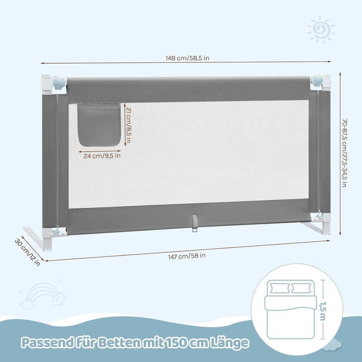 WOLTU Bettgitter, 150 cm Bettschutzgitter für Kinder Baby, Rausfallschutz Bett Boxspringbett Kinderb