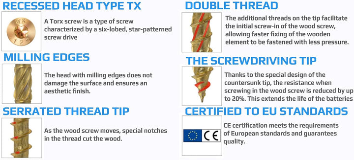 6mm Holzschrauben Selbstschneidend Torx Gelb mit Verzinktem Mehrzweck-Holz Verwendung flacher Kopf (