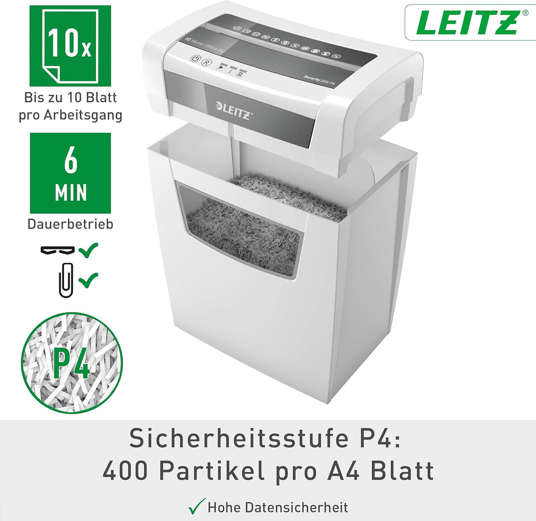 Leitz IQ Home Office Aktenvernichter, 12-10 Blatt Kapazität (70-80 g/m²), Partikelschnitt, Sicherhei