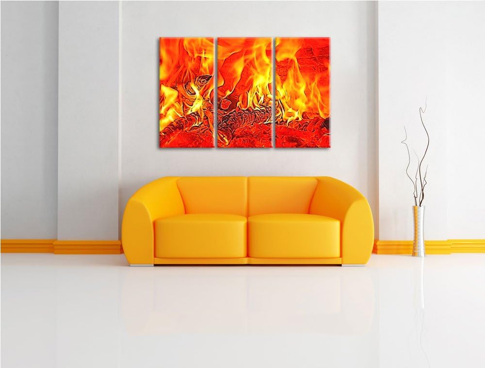 Gemütliches Holz im Feuer Spezial 3-Teiler Leinwandbild 120x80 Bild auf Leinwand, XXL riesige Bilder