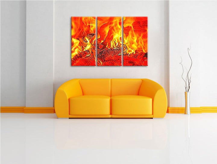 Gemütliches Holz im Feuer Spezial 3-Teiler Leinwandbild 120x80 Bild auf Leinwand, XXL riesige Bilder
