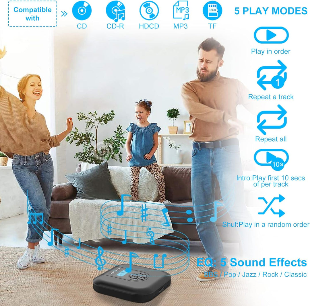 CD Player Tragbar, MONODEAL Tragbarer Bluetooth, Wiederaufladbar mit Lautsprecher und FM Transmitter