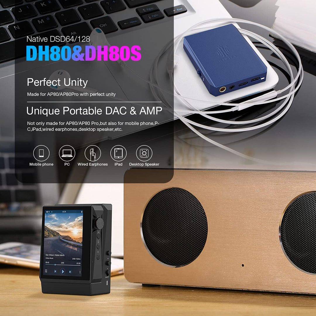 Hidizs DH80S DAC und AMP ausgewogen, tragbar, unterstützt MQA-Audio-Technologie, tragbar, DSD64/128,