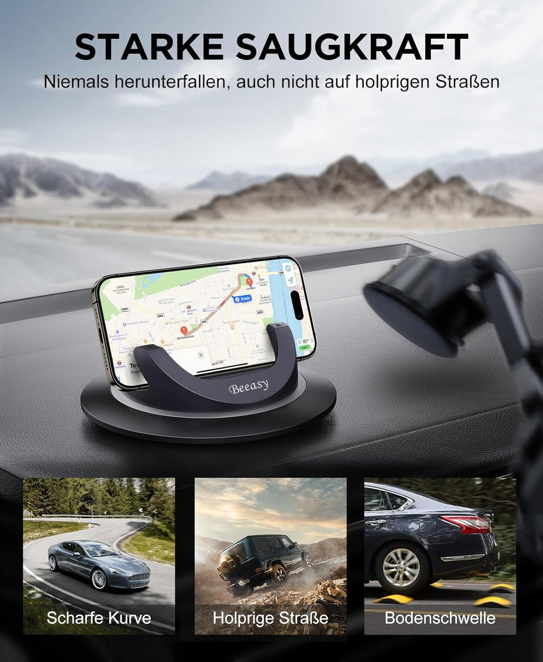 Beeasy Handyhalterung Auto, Handy Halterung Auto Armaturenbrett Kfz Handyhalter 360° Drehbar Autohal