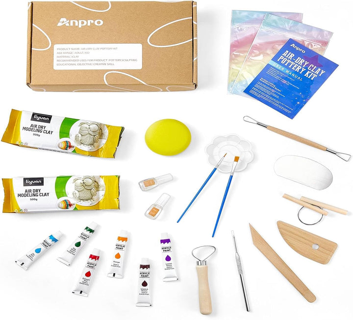 Anpro Home Lufttrocknendes Ton-Töpfer-Set für Anfänger, DIY-Ton-Spielset für Kinder und Erwachsene,