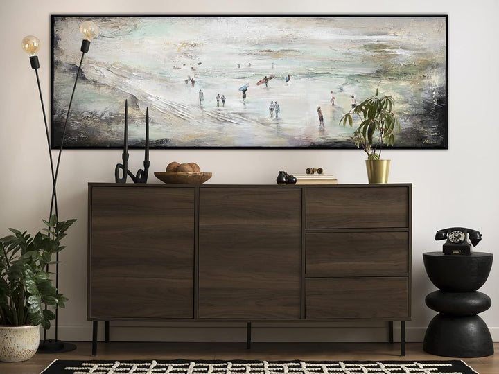 YS-Art XXL Abstrakt Acryl Gemälde auf Leinwand mit Rahmen Wellenreiten handgemalte Wandbilder Wohnzi