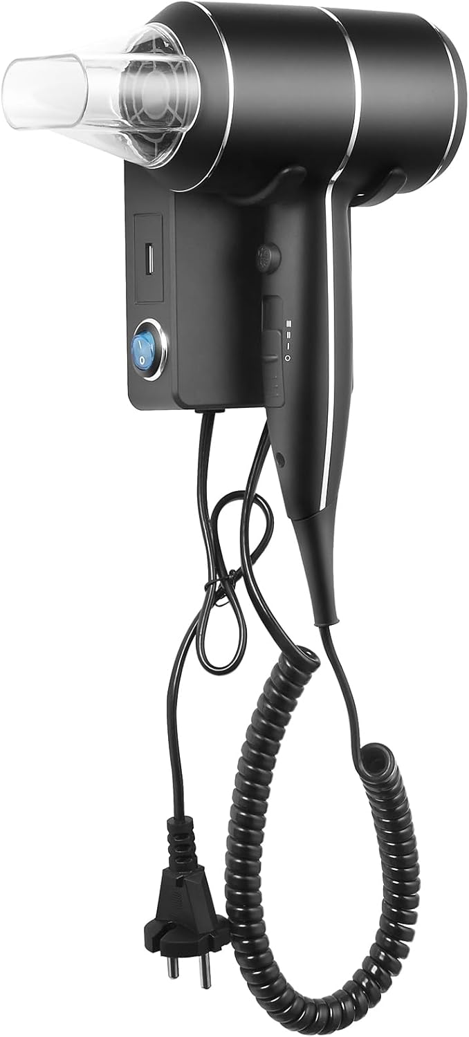 QL Haartrockner Ionen mit Wandhalterung und USB-Steckdose,Föhn mit ThermoProtect Technologie 2000wat
