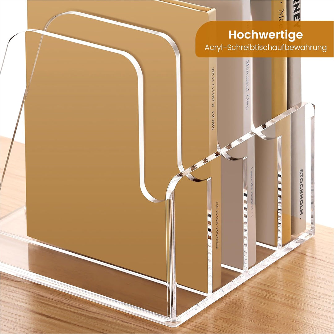 SANRUI Acryl Stehsammler, Stabiler Zeitschriftenhalter, 4 Fächer, Zeitschriftensammler, Buchstützen