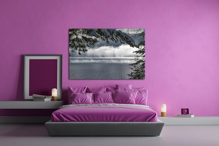 deyoli ruhiger See in Kanada Format: 80x60 als Leinwand, Motiv fertig gerahmt auf Echtholzrahmen, Ho
