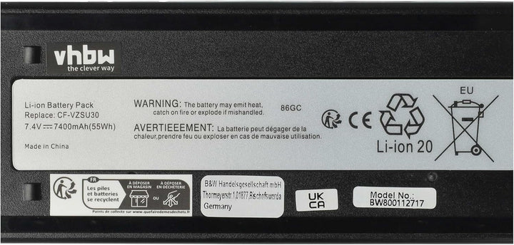 vhbw Akku kompatibel mit Panasonic Toughbook CF-18, CF-18D, CF-18F, CF18 Notebook (7400mAh, 7,4V, Li