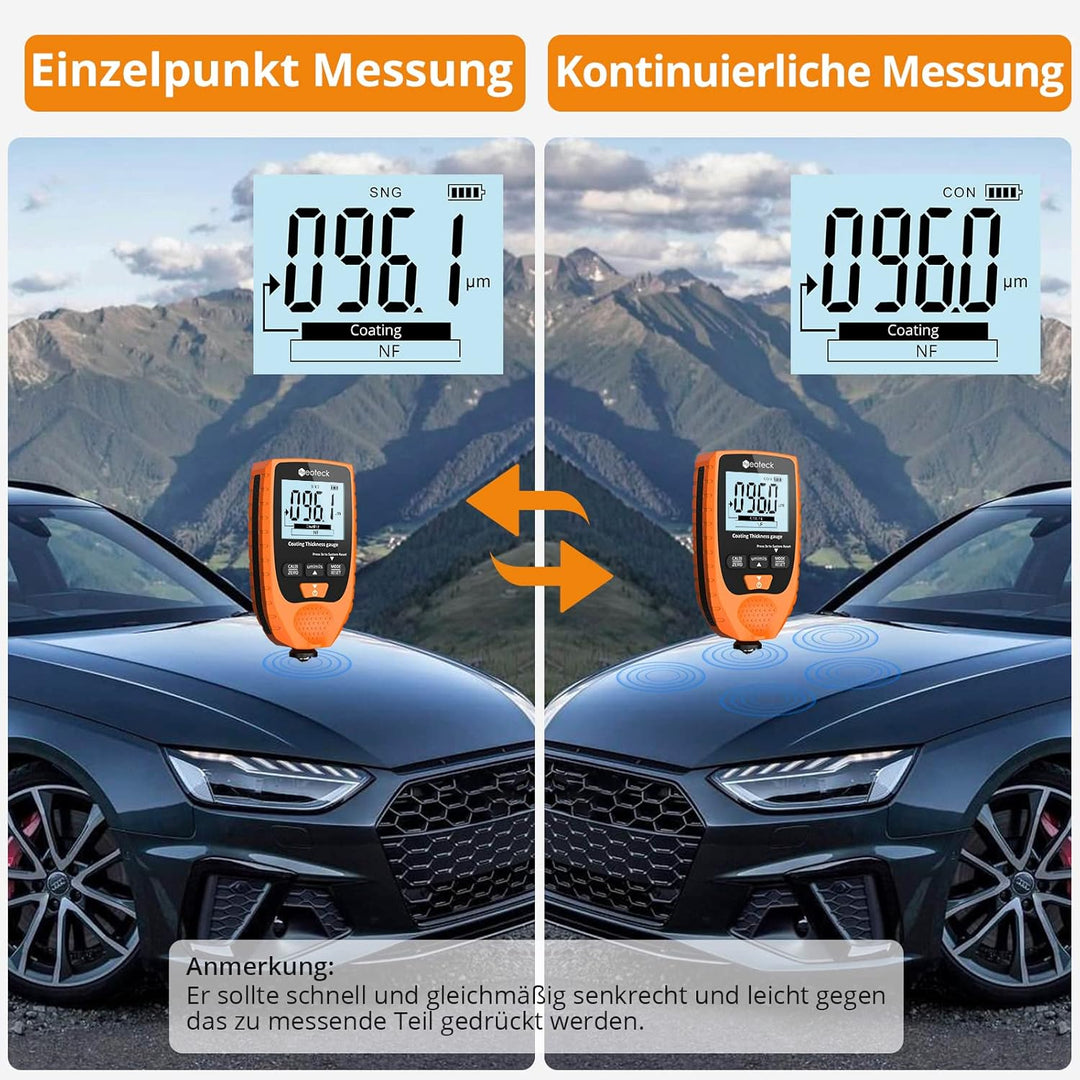 Neoteck Schichtdickenmessgerät Lackdickenmessgerät Auto mit LCD-Display für Stahl- und Aluminium-Bas