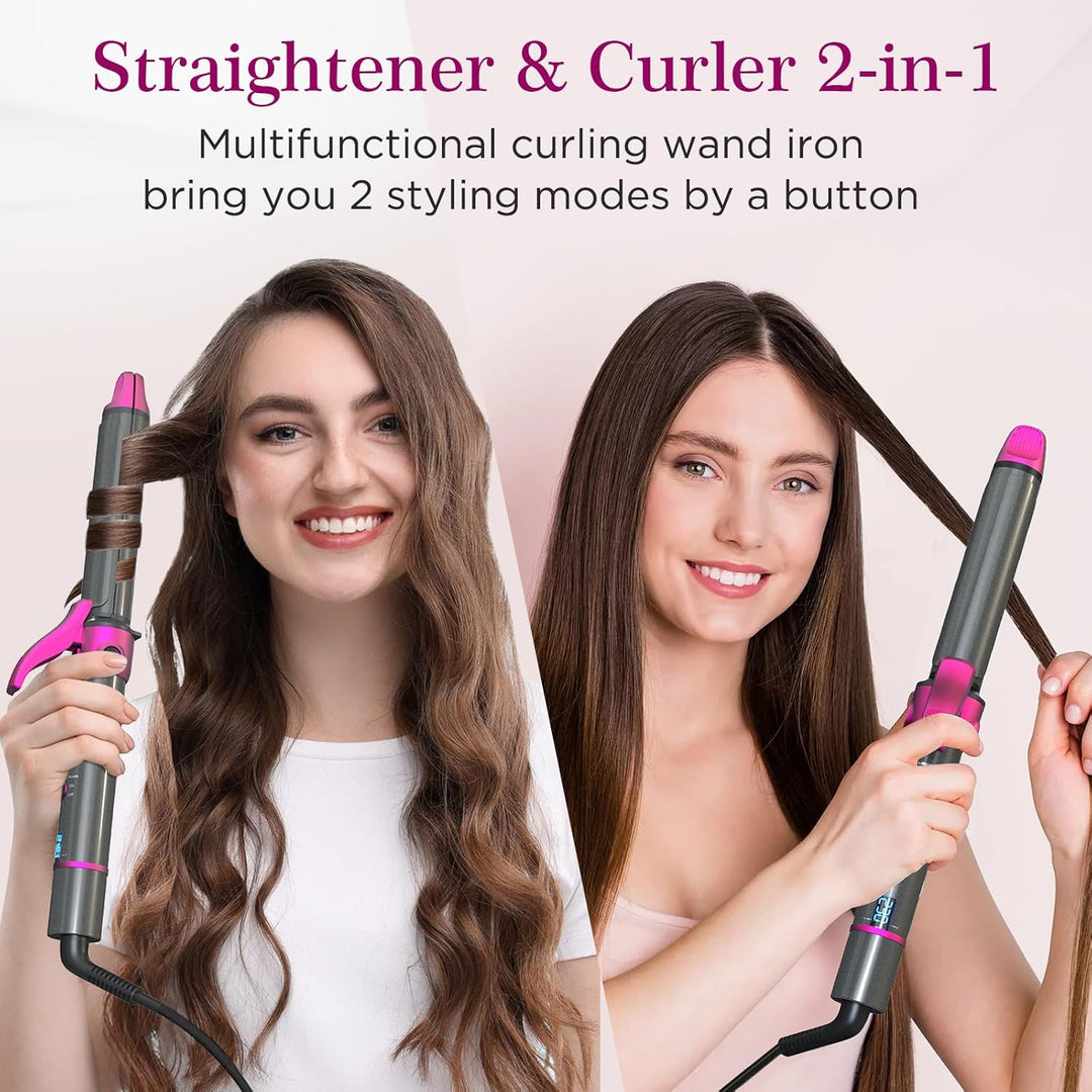 Lockenstab und Glätteisen 2 in 1, Nano-Titan-Beschichtung, Curler Iron mit LCD Display, 27 Einstellb