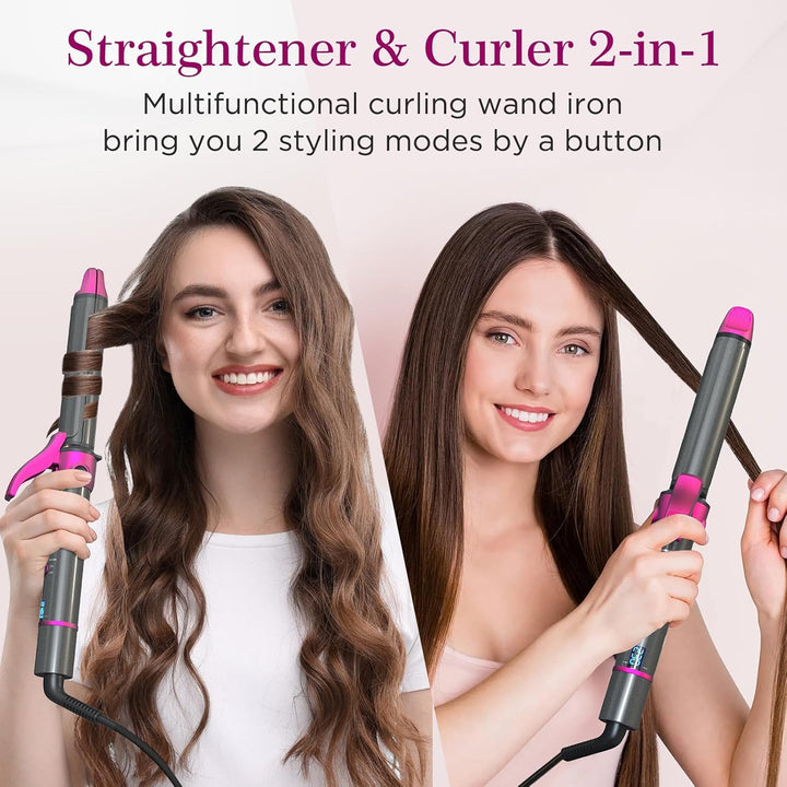 Lockenstab und Glätteisen 2 in 1, Nano-Titan-Beschichtung, Curler Iron mit LCD Display, 27 Einstellb