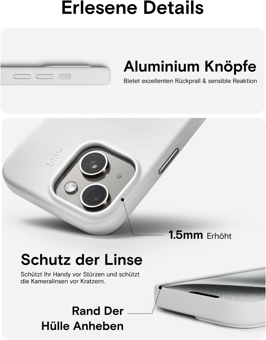 MOFT Magnetische Hülle für iPhone 15 Plus Kompatibel mit MagSafe, MOVAS Vegane Lederhülle, Weiches B